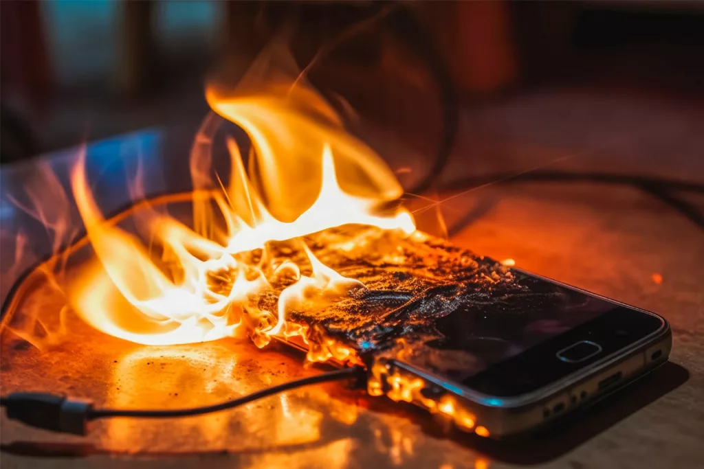 Cellphone lithium battery fire